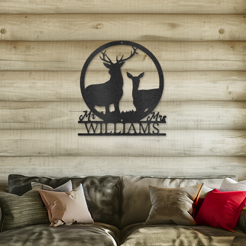 Stag and Doe Monogram - Customizable Laser-Cut Steel Sign