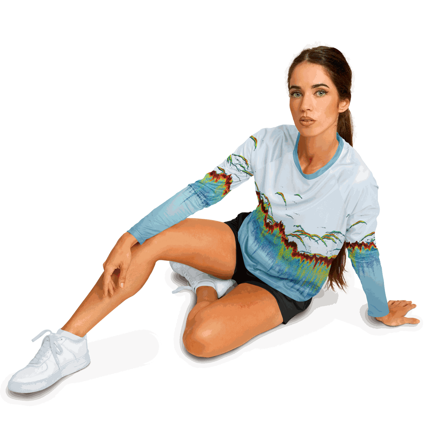 Women's Sonar Scan Lt Blue Sun Protection Shirt