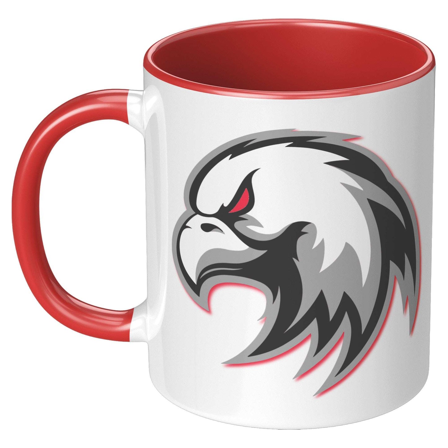 Two Full Tilt Outdoors - Angry Eagle mugs with black handles, one featuring a stylized eagle head logo and the other showing the text "fulltilt outdoors" in black font.