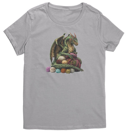 Light gray Custom - Green Dragon Guarding Yarn Balls Woman's Cut Shirt crafted from combed ring spun cotton for everyday wear.
