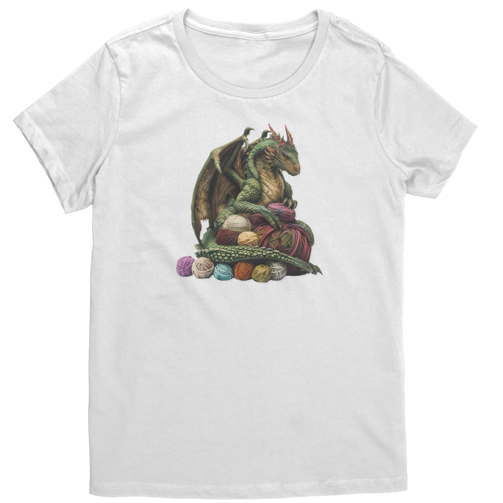 Light gray Custom - Green Dragon Guarding Yarn Balls Woman's Cut Shirt crafted from combed ring spun cotton for everyday wear.