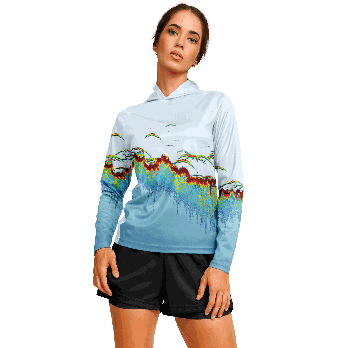 Women's Sonar Scan Lt Blue Hooded Sun Protection Shirt