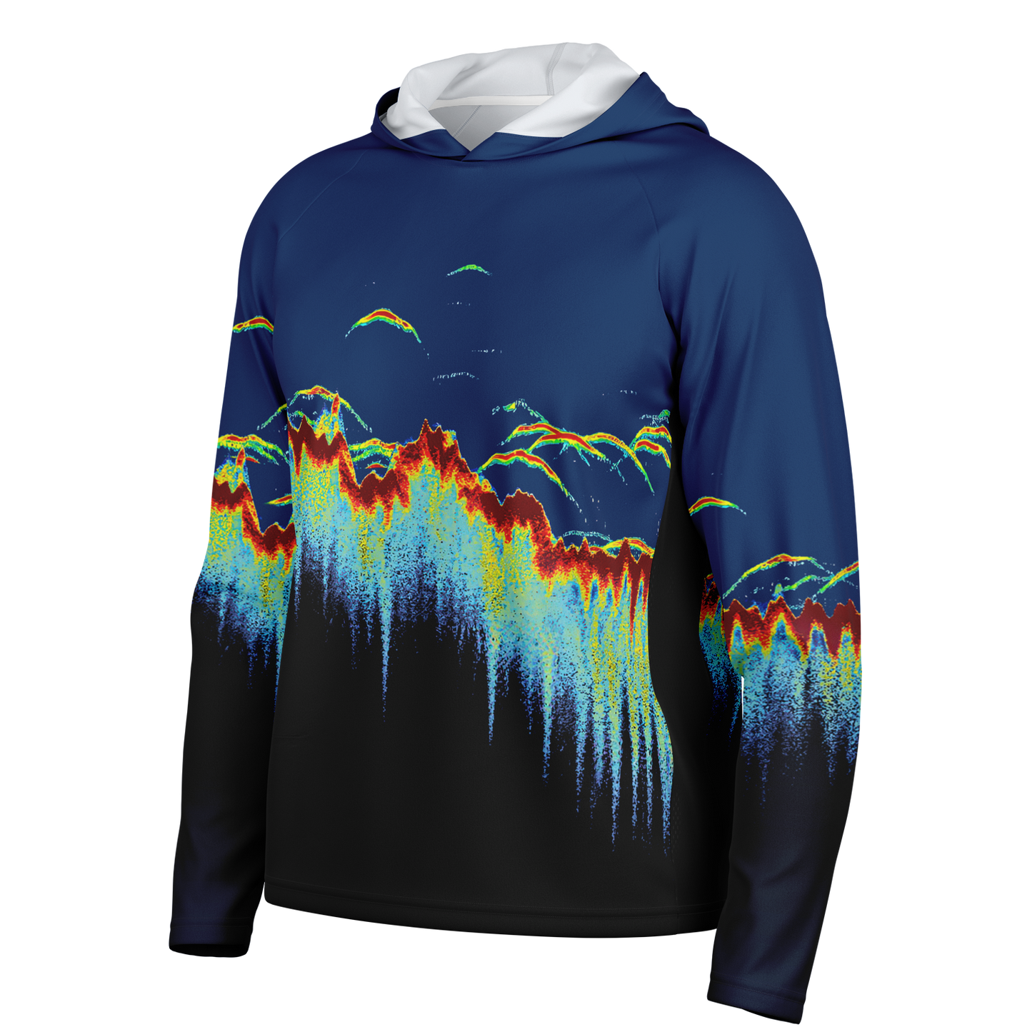 Angry Walleye - Sonar Scan Men's Long Sleeve Hooded Sun Protection Performance Shirt