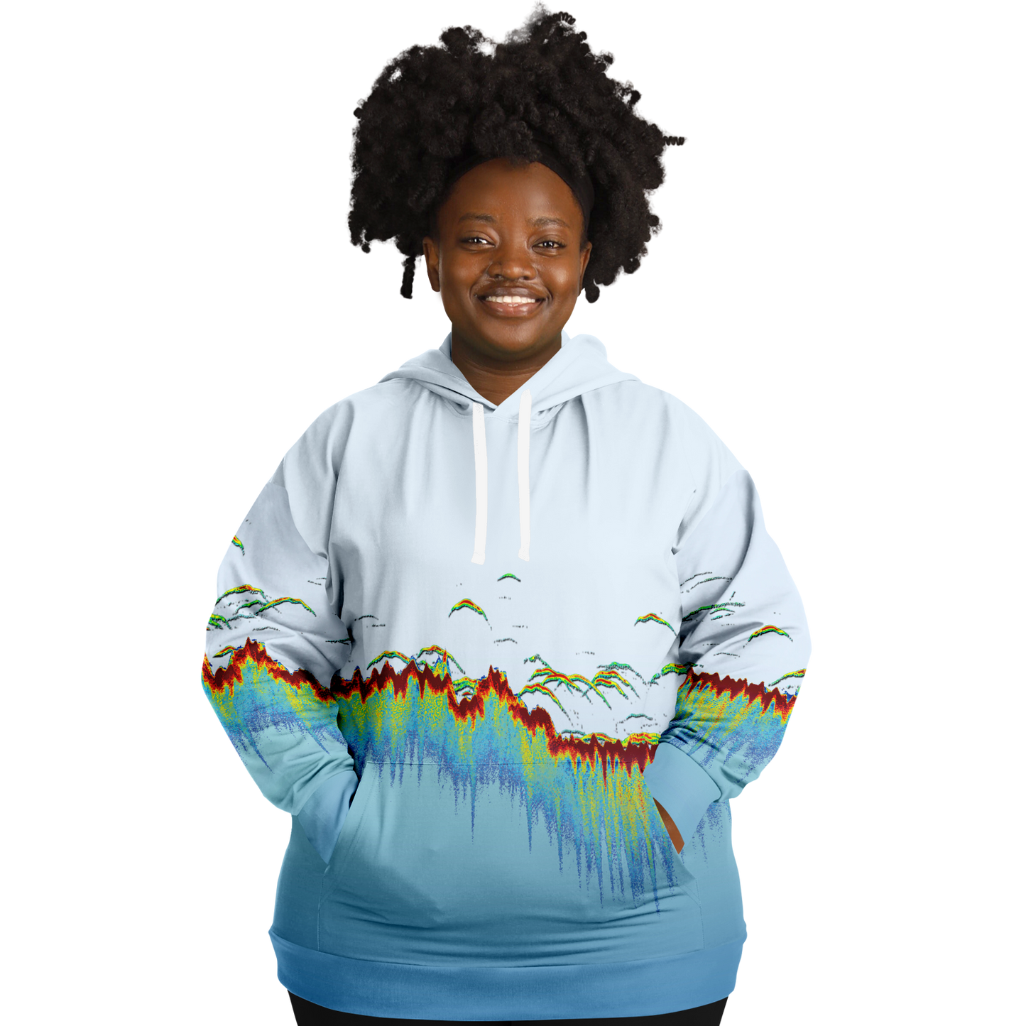 Angry Walleye - Sonar Scan Light Blue Premium Hoodie - Plus-size
