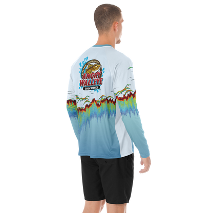 Angry Walleye - Men's Sonar Scan Light Blue LS Sun Protection Performance Shirt