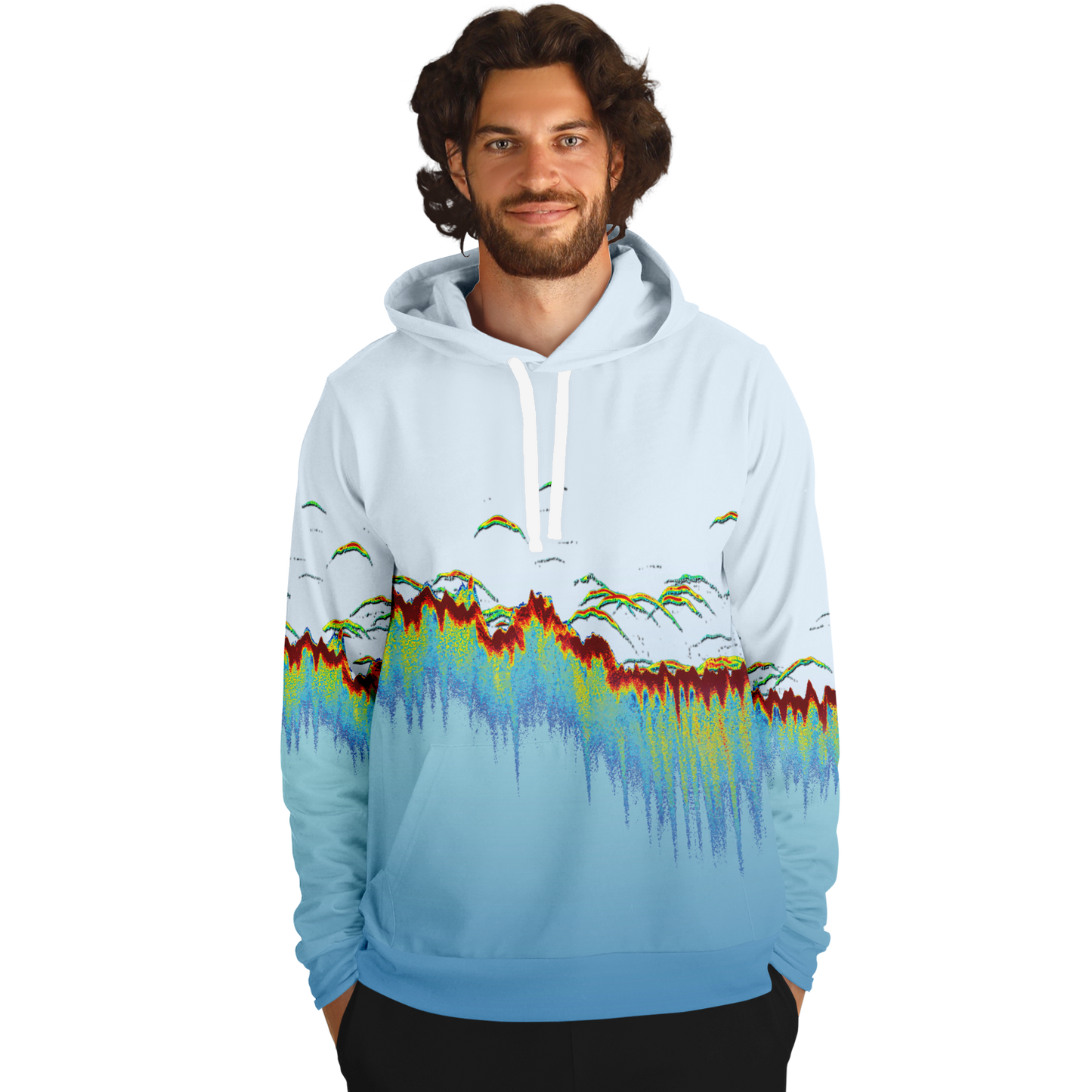 Angry Walleye - Sonar Scan Light Blue Premium Hoodie