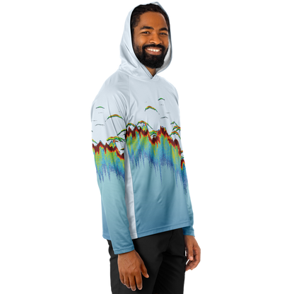Angry Walleye - Men's Sonar Scan Light Blue LS Hooded Sun Protection Performance Shirt