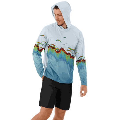 Men's Sonar Scan Lt Blue Hooded Sun Protection Shirt