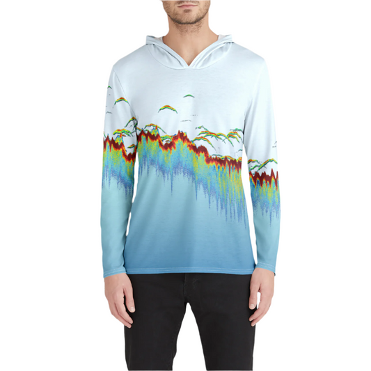 Sonar Scan Lt Blue Hooded Premium Sun Shirt - USA
