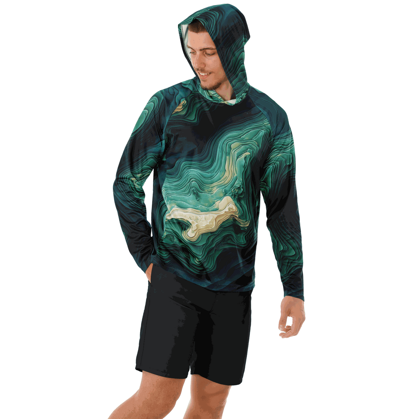 Angry Walleye - Depth Explorer Men's Long Sleeve Hooded Sun Protection Performance Shirt