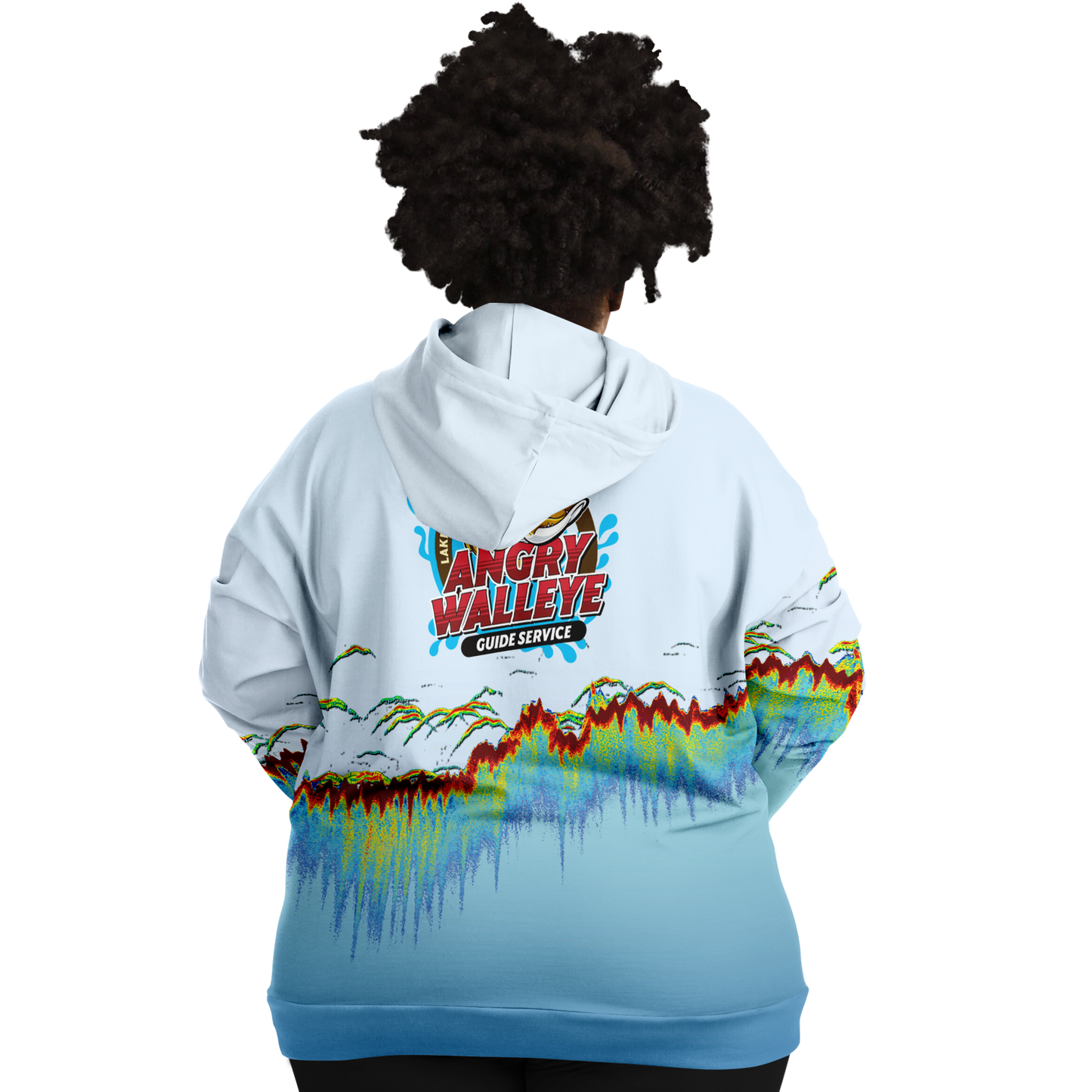 Angry Walleye - Sonar Scan Light Blue Premium Hoodie - Plus-size