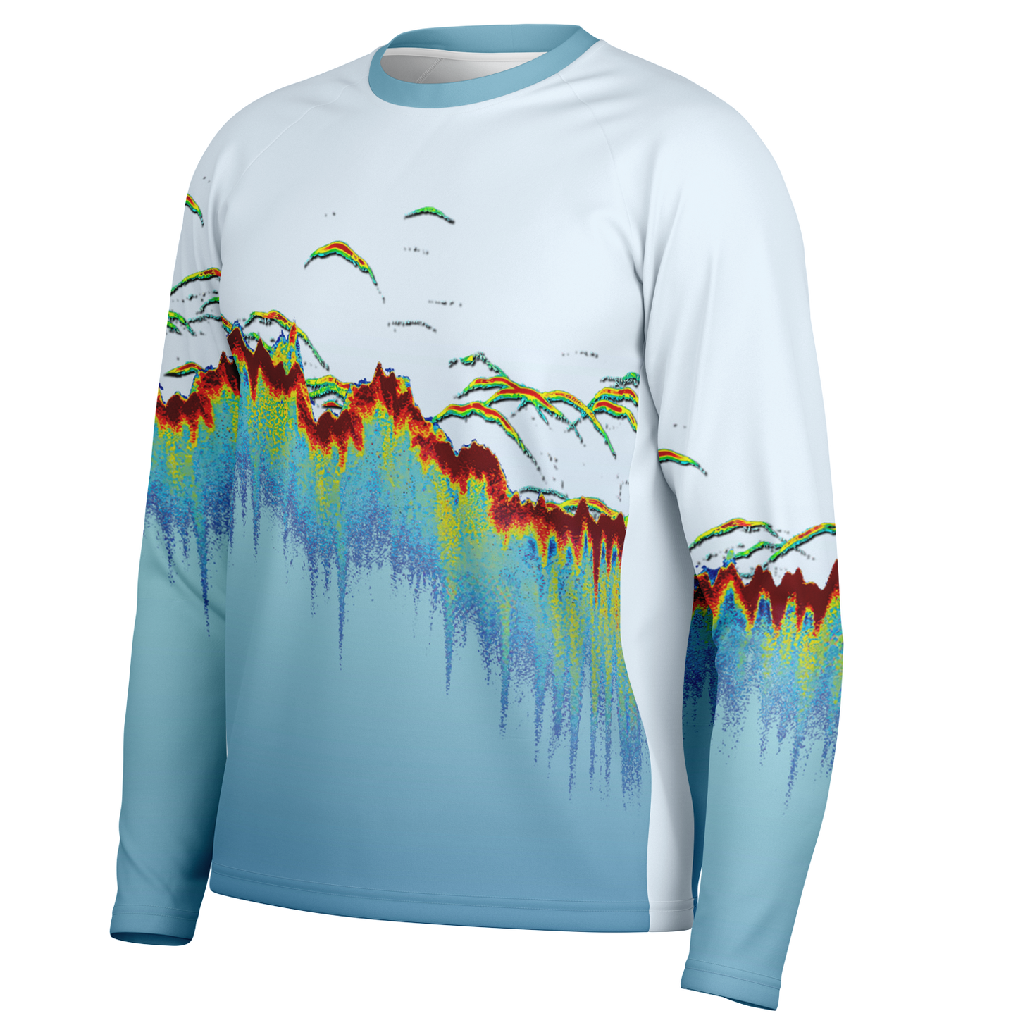 Angry Walleye - Men's Sonar Scan Light Blue LS Sun Protection Performance Shirt