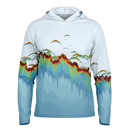 Men's Sonar Scan Lt Blue Hooded Sun Protection Shirt