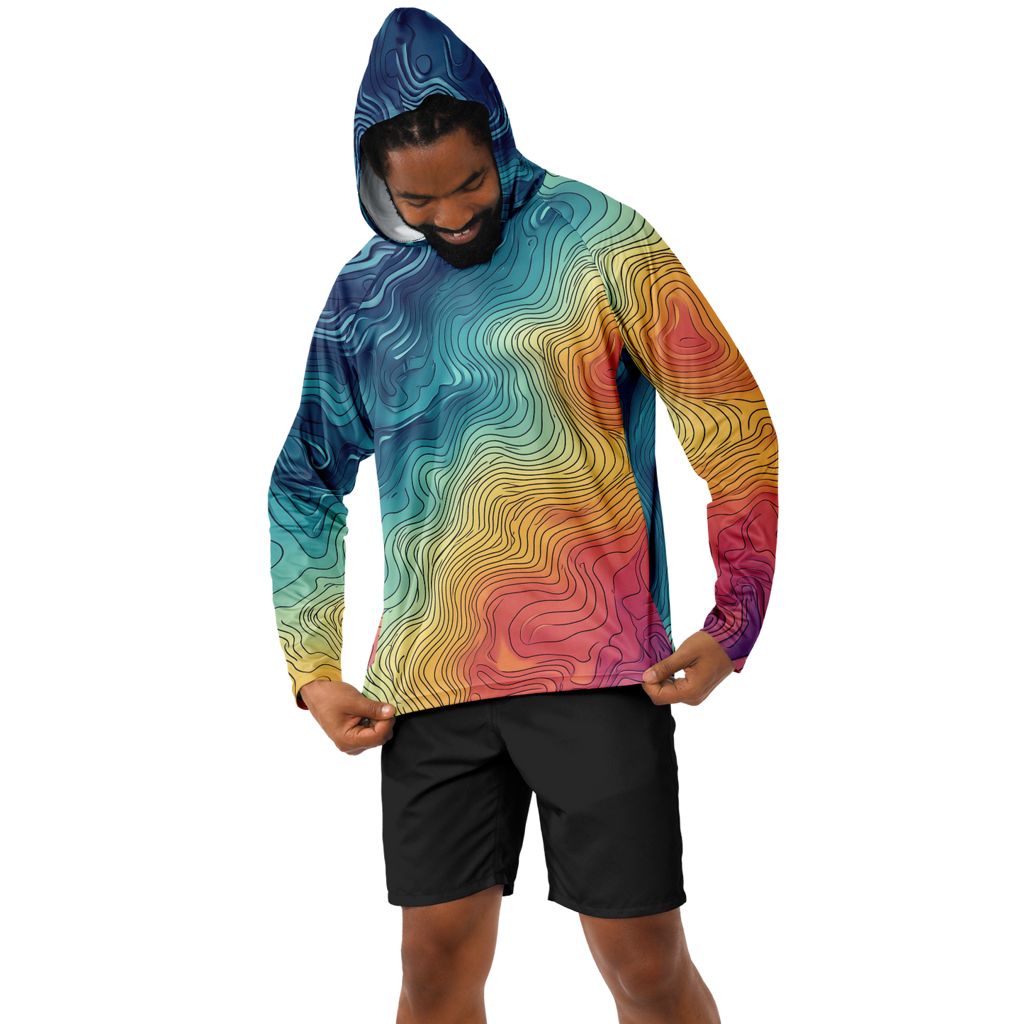 Angry Walleye - Contours 3D Men's Long Sleeve Hooded Sun Protection Performance Shirt