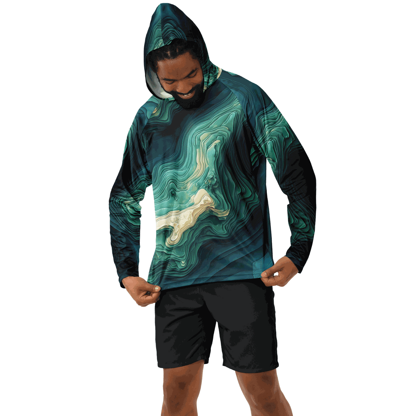 Angry Walleye - Depth Explorer Men's Long Sleeve Hooded Sun Protection Performance Shirt