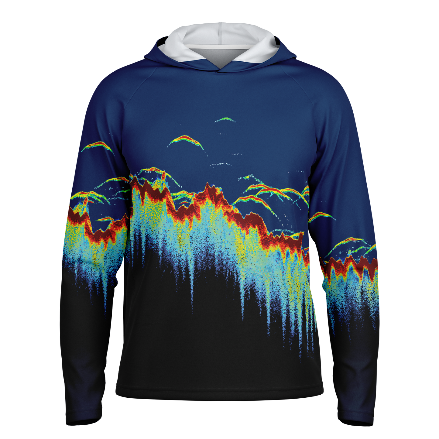 Angry Walleye - Sonar Scan Men's Long Sleeve Hooded Sun Protection Performance Shirt