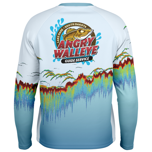 Men's Sonar Scan Light Blue LS Sun Protection Performance Shirt - Angry Walleye