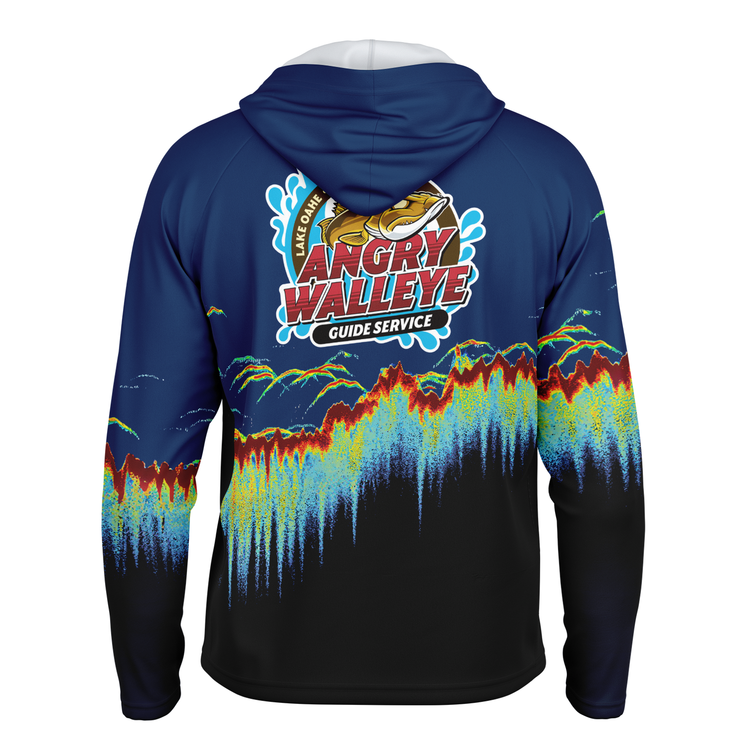 Angry Walleye - Sonar Scan Men's Long Sleeve Hooded Sun Protection Performance Shirt