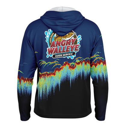 Angry Walleye - Sonar Scan Men's Long Sleeve Hooded Sun Protection Performance Shirt