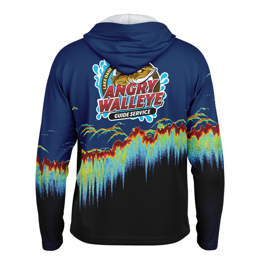 Angry Walleye - Sonar Scan Men's Long Sleeve Hooded Sun Protection Performance Shirt