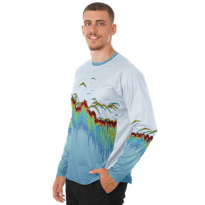 Angry Walleye - Men's Sonar Scan Light Blue LS Sun Protection Performance Shirt