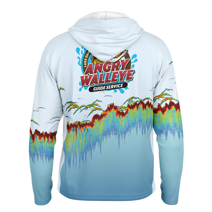 Angry Walleye - Men's Sonar Scan Light Blue LS Hooded Sun Protection Performance Shirt