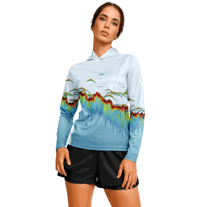 Women's Sonar Scan Lt Blue Hooded Sun Protection Shirt