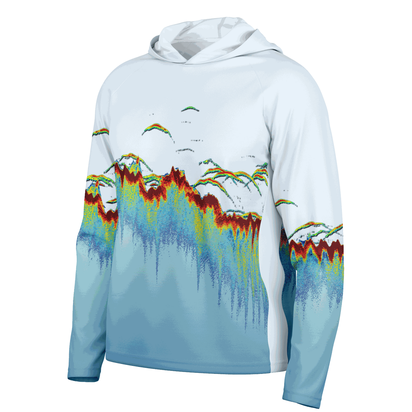 Men's Sonar Scan Lt Blue Hooded Sun Protection Shirt