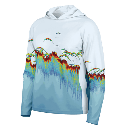 Men's Sonar Scan Lt Blue Hooded Sun Protection Shirt