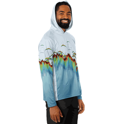 Men's Sonar Scan Lt Blue Hooded Sun Protection Shirt