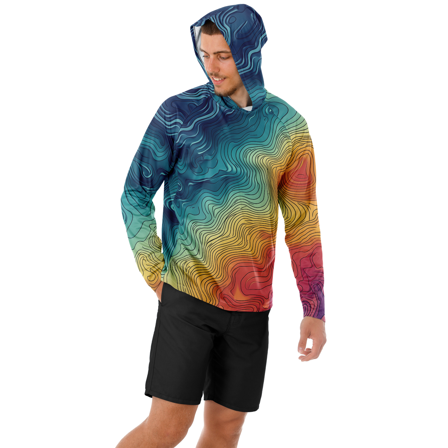 Angry Walleye - Contours 3D Men's Long Sleeve Hooded Sun Protection Performance Shirt