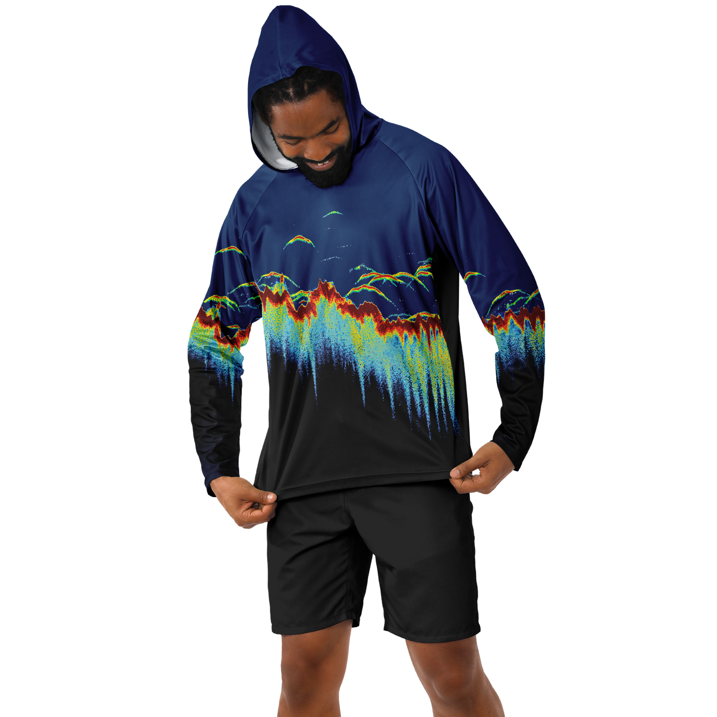 Angry Walleye - Sonar Scan Men's Long Sleeve Hooded Sun Protection Performance Shirt