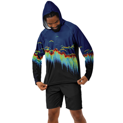 Angry Walleye - Sonar Scan Men's Long Sleeve Hooded Sun Protection Performance Shirt