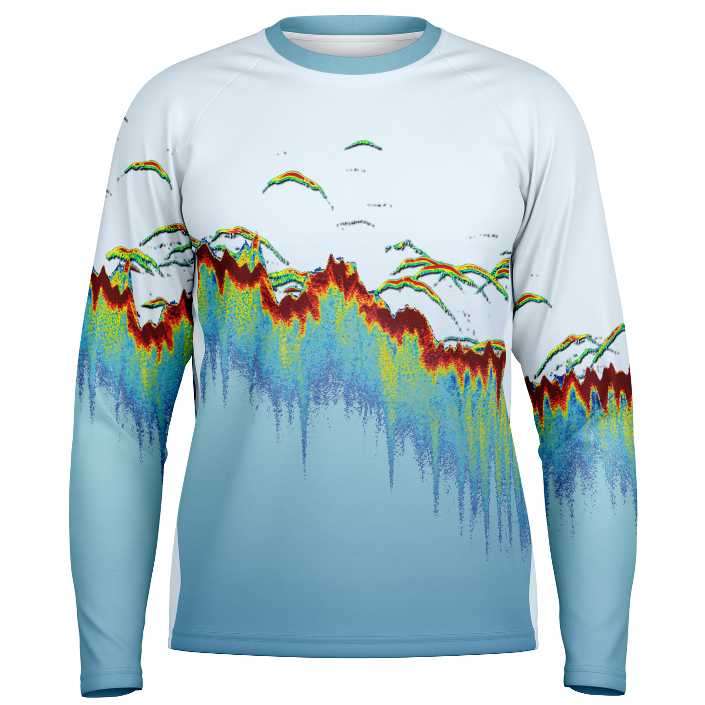 Angry Walleye - Men's Sonar Scan Light Blue LS Sun Protection Performance Shirt
