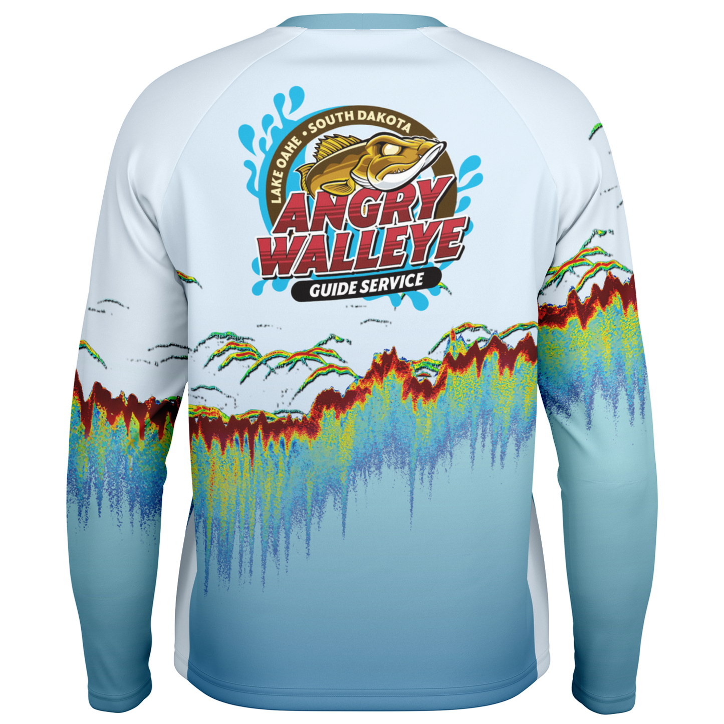 Angry Walleye - Men's Sonar Scan Light Blue LS Sun Protection Performance Shirt