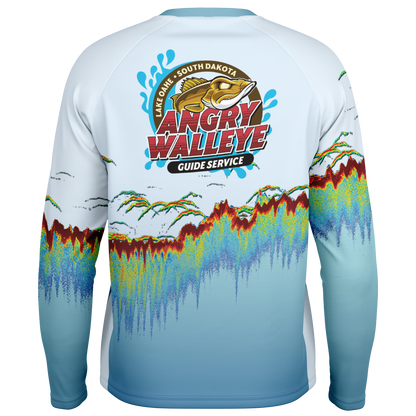 Angry Walleye - Men's Sonar Scan Light Blue LS Sun Protection Performance Shirt