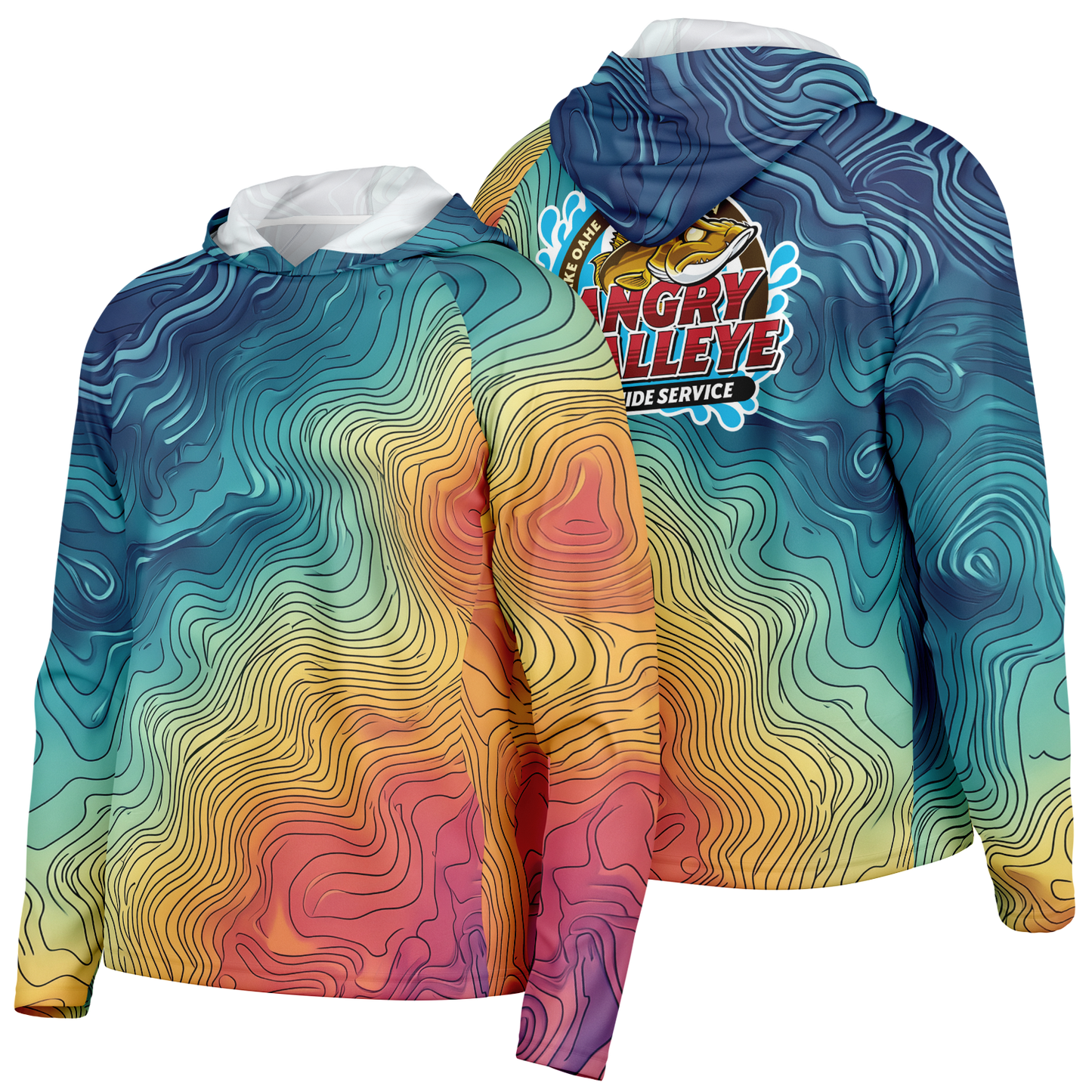 Angry Walleye - Contours 3D Men's Long Sleeve Hooded Sun Protection Performance Shirt