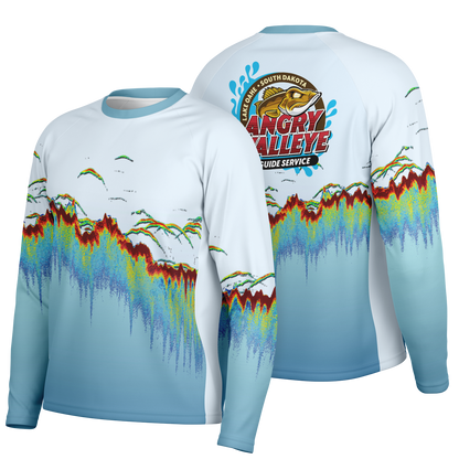 Angry Walleye - Men's Sonar Scan Light Blue LS Sun Protection Performance Shirt