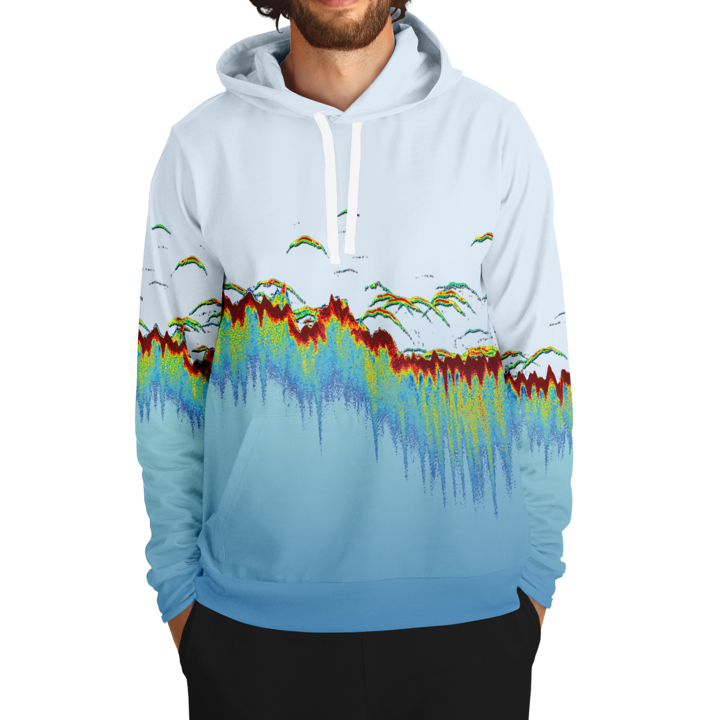 Angry Walleye - Sonar Scan Light Blue Premium Hoodie