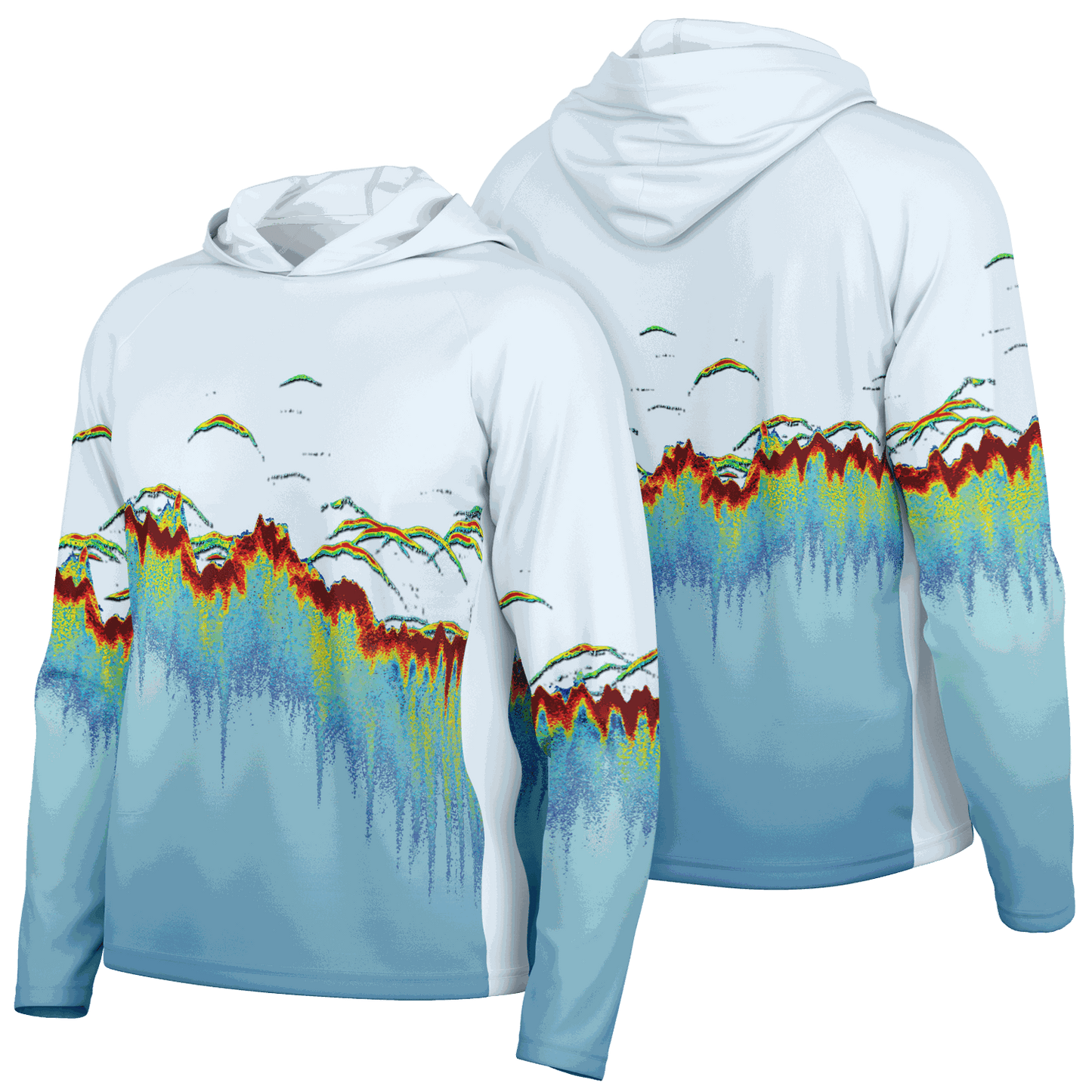 Men's Sonar Scan Lt Blue Hooded Sun Protection Shirt