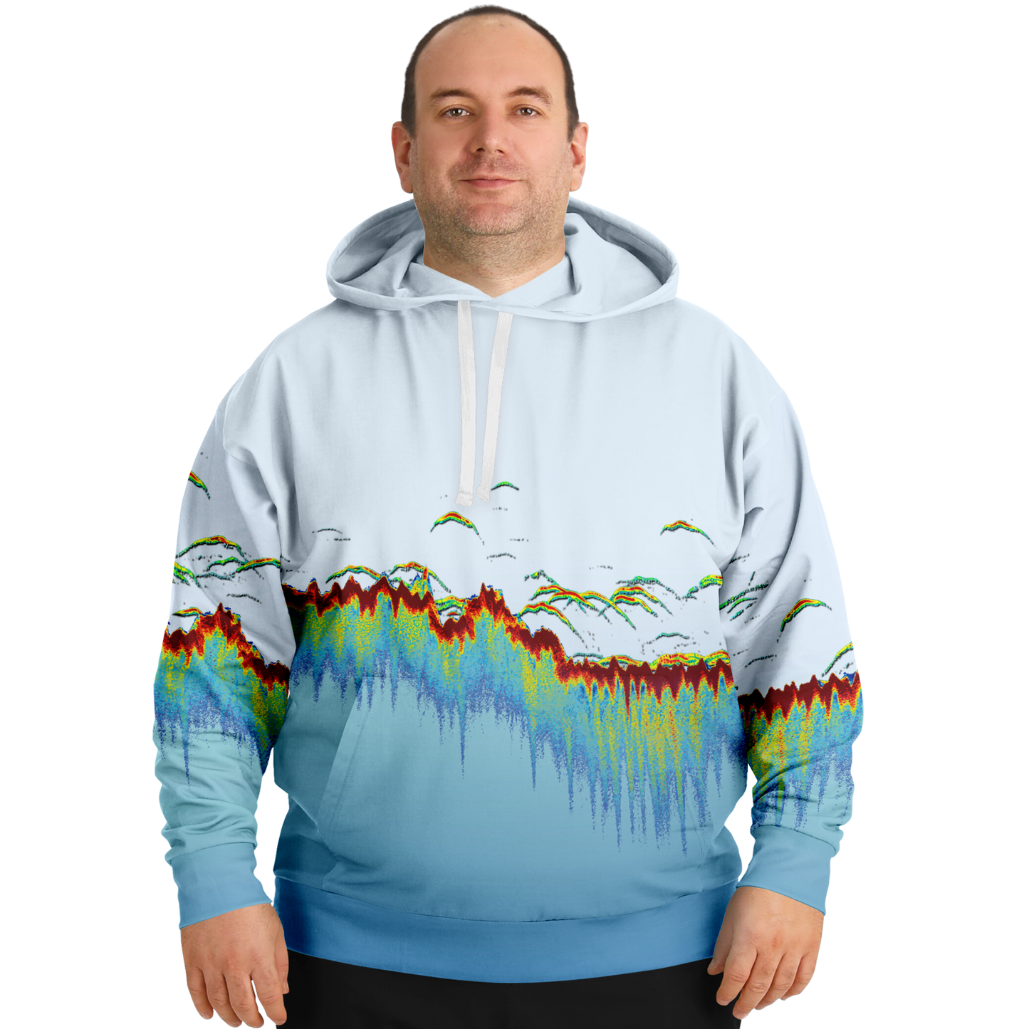 Angry Walleye - Sonar Scan Light Blue Premium Hoodie - Plus-size