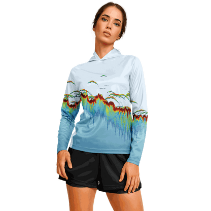 Women's Sonar Scan Lt Blue Hooded Sun Protection Shirt