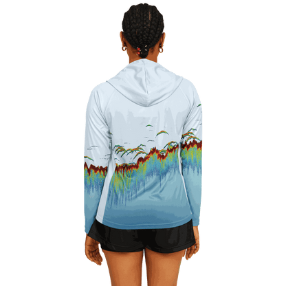 Women's Sonar Scan Lt Blue Hooded Sun Protection Shirt