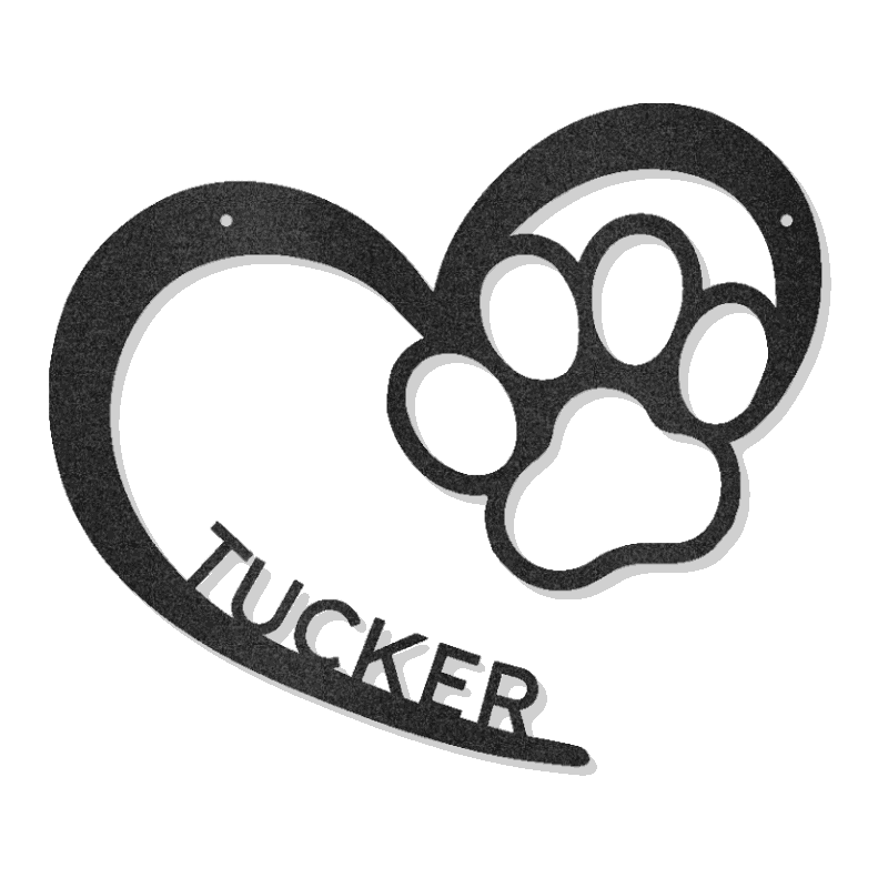 Customizable laser-cut steel sign featuring a heart and dog paw design with monogram space.